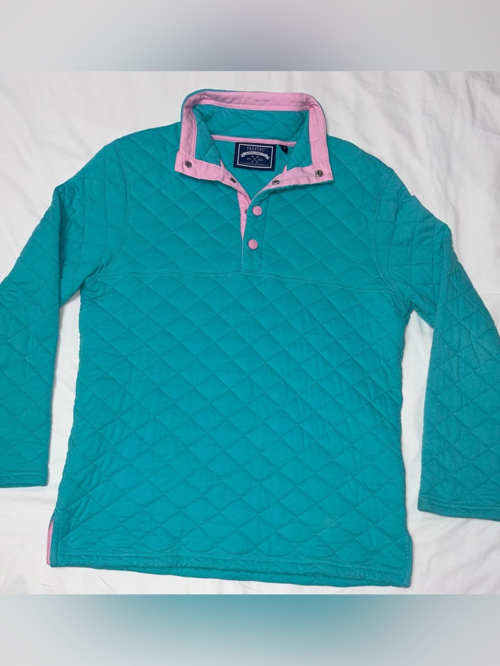 Lauren James Co. Preptec turquoise quilted top with pink trim sz S EUC